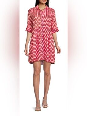 Ro’s Garden Deauville Cotton Mini Shirt Dress Red Capri Print Size L